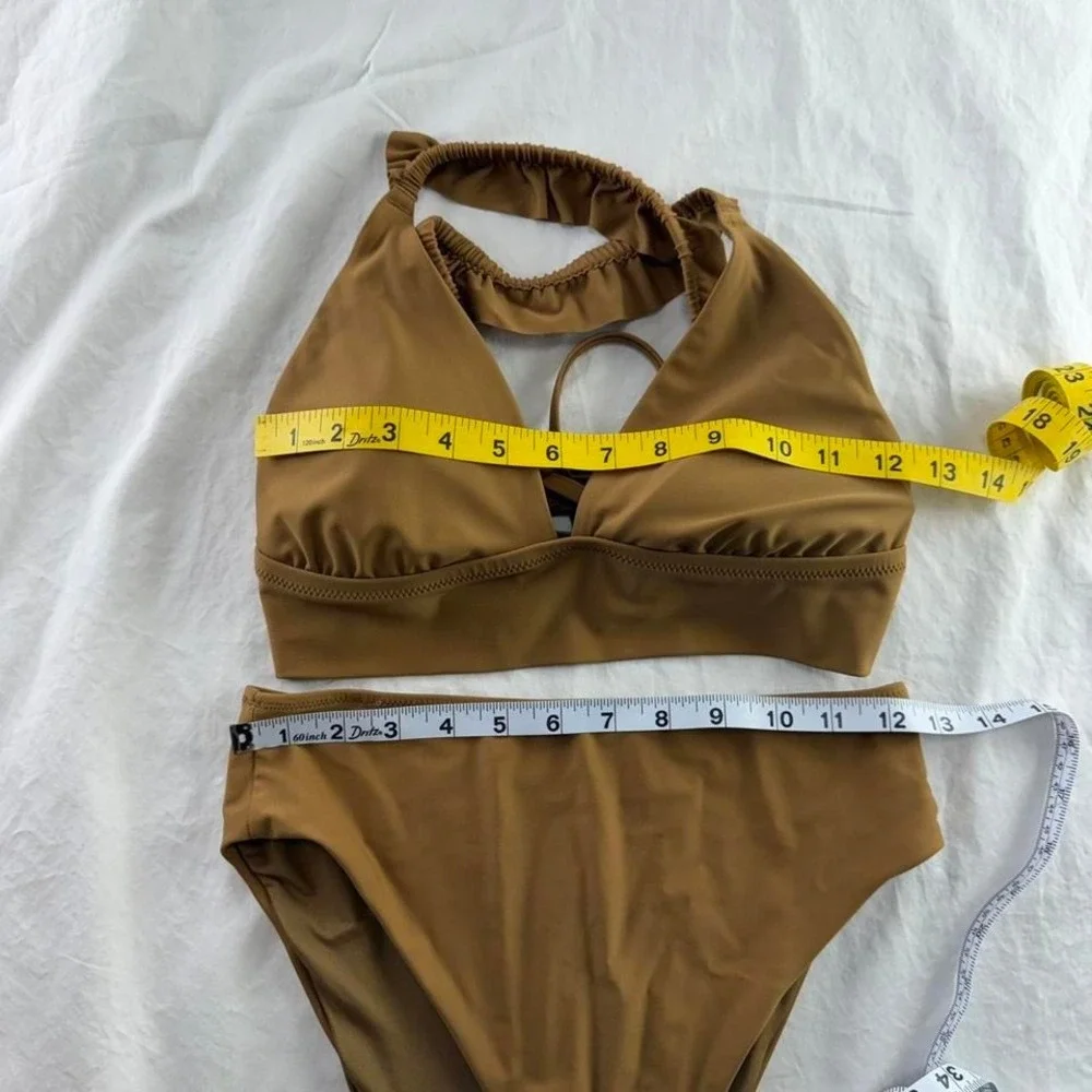 Aerie Ruffle Tie Longline Triangle Bikini Top & High Cut Cheek Bottoms Size M - Picture 7 of 7